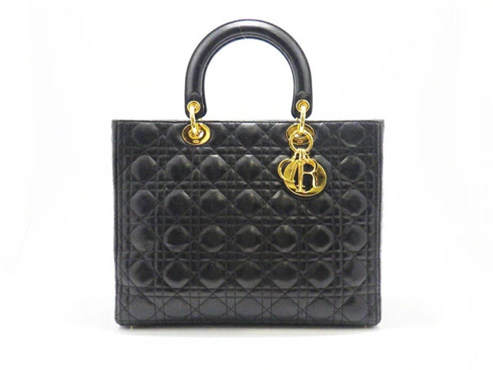 Christian Dior Cannage Handbag Lambskin Black
